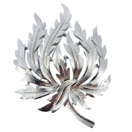 Vintage Crown Trifari Silver Tone Leaf Brooch
