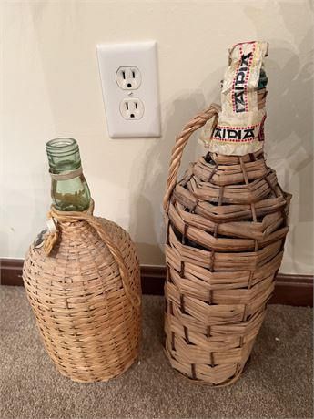 Bacardi Superior Rum Bottle Mid-Century Wrapped in Wicker Demi John Basket