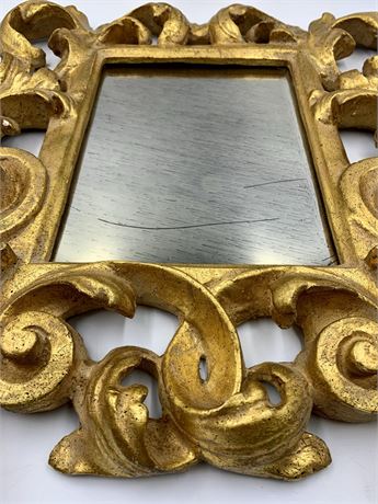 17” Mid Century Gilded Plaster Mirror with Distressed Glass