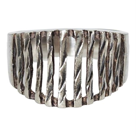 Vintage Sunstone Imports Flash Cut Ribbed Sterling Silver Ring, Sz 7