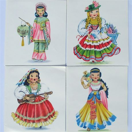4 Vintage DOLLS of MANY LANDS Note Cards & Envelopes UNUSED
