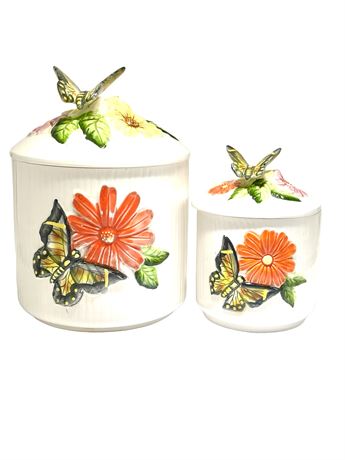 Vtg Sears Bewitching Butterfly 3D (2) Canister Set - Japan