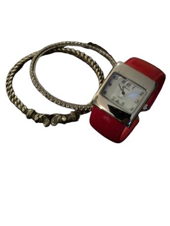 Vintage bracelets and red watch lot