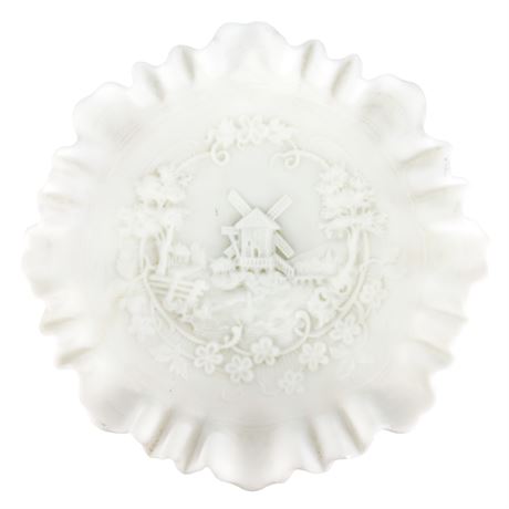 Vintage Imperial Glass Milk Glass UV Reactive Embossed Bowl