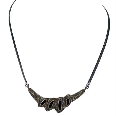 Vintage Italian Sterling Silver & Black Onyx Necklace – 925