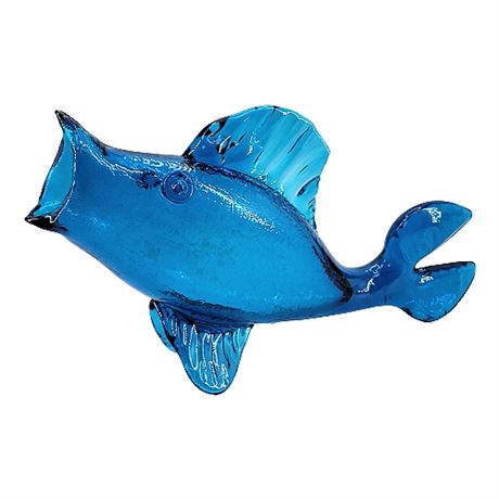 Vintage Blenko Cobalt Blue Crackle Glass Fish