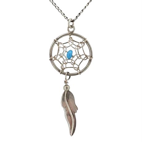Vintage Native American Sterling Silver Dream Catcher Pendant Necklace