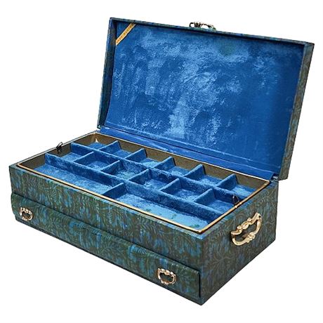 Mid-Century LADY BUXTON Teal/Green Large Jewelry Box, Flawed
