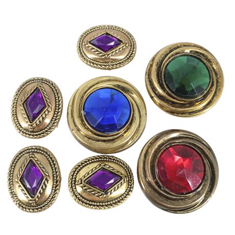Vintage Button Covers, Gold-Tone Faceted Jewel Tones - Red, Blue, Green, Purple
