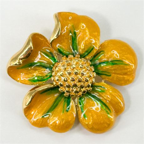 Vintage Gold-Tone & Enamel Flower Brooch