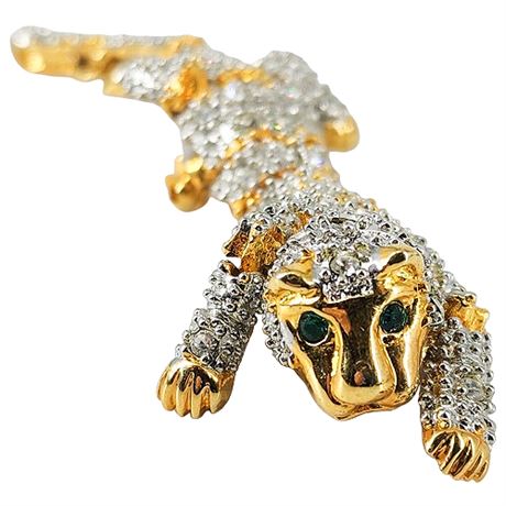 Vintage Articulated Rhinestone Cougar Shoulder Brooch