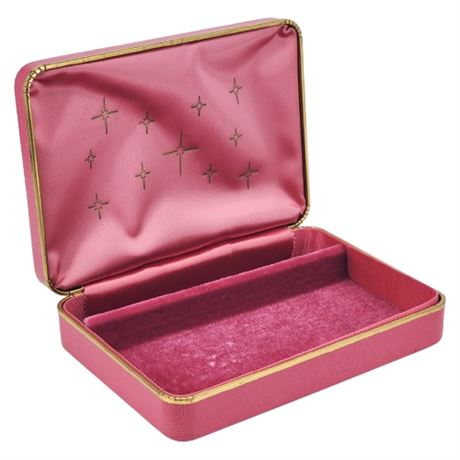 Vintage FARRINGTON Small Pink Jewelry Box w/ Sparkle Graphics Inside