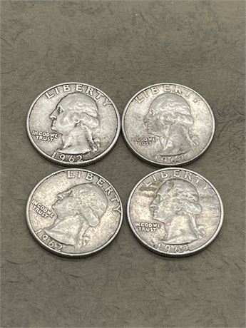 Four (4) 1962 D Washington Quarters