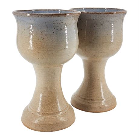 Pair Hand Thrown Studio Pottery Goblets