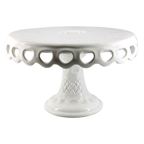 1950s McKee 'Plymouth Thumbprint' Milk Glass Cake Stand w/ Rum Well