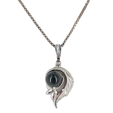 Sterling Silver Chain and Rooster Pendant with Black Cabochon Eye