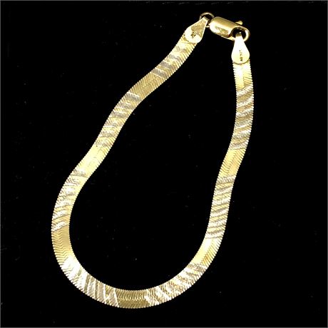 Vintage Gold over Sterling Silver Italian Diamond Cut Herringbone Bracelet