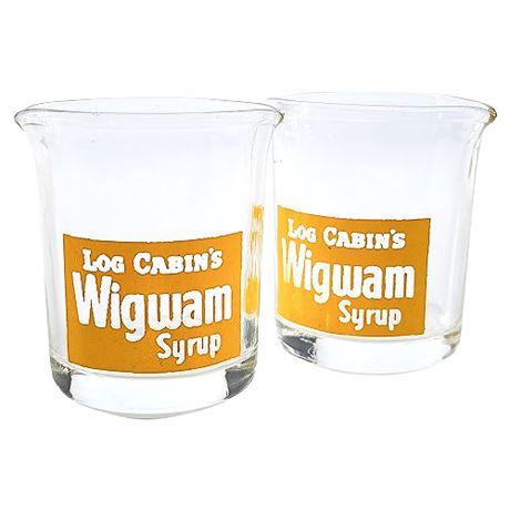 Vintage Log Cabin's Wigwam Syrup Mini Glass Restaurant Ware Beakers, Pair