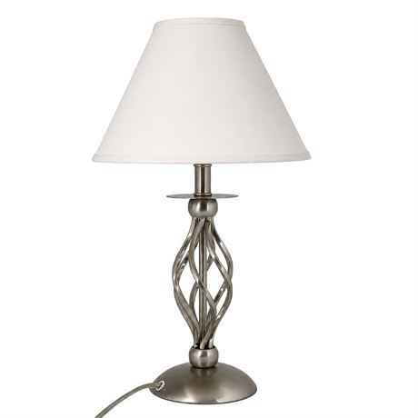 Twisted Metal Lamp, Silver Tone with Ivory Shade, 17"