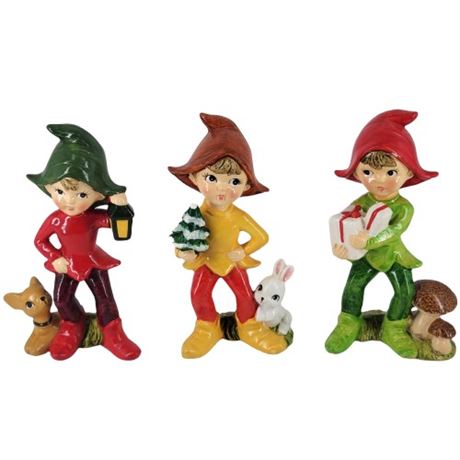 Set of 3 HOMECO Pixie Elf Christmas Holiday Figurines #5215
