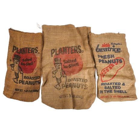 Lot of Vintage Burlap Peanut Bags