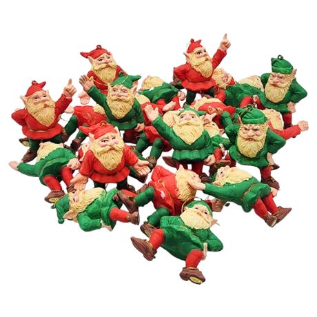 Lot of 24 Hand Painted Plastic Gnome/Elf Ornaments