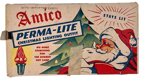 Early Amico Perma-Lite Santa Graphics Christmas Tree Light Box & Lights