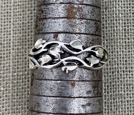 Twining Vine & Leaf Sterling Silver Ring