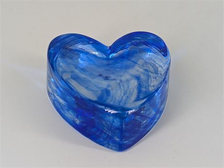 Blown glass blue heart paperweight