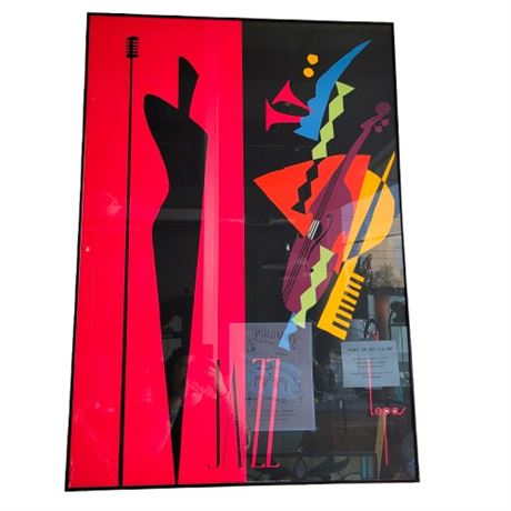 Vintage 1990 Framed Lepas "Jazz" Poster Printed in France
