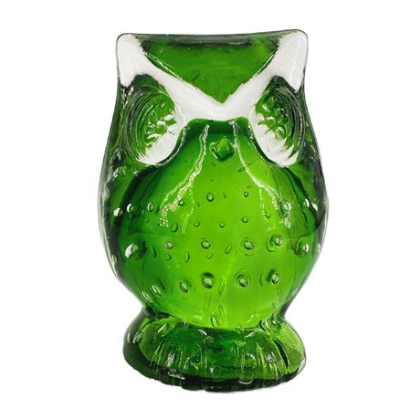 Vintage Green Art Glass Owl Paperweight