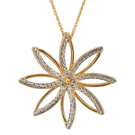 Vintage ROSS SIMONS Gold Over Sterling Silver & Diamond Flower Pendant Necklace