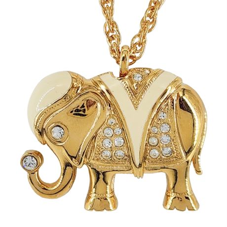 Signed Kenneth Jay Lane for Avon "Royal Elephant" Rhinestone Pendant/Brooch