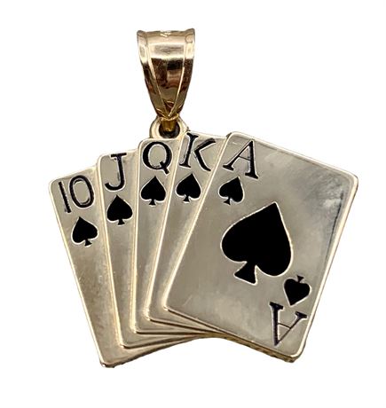 14k Yellow Gold Michael Anthony Designed Royal Flush Poker Hand Pendant
