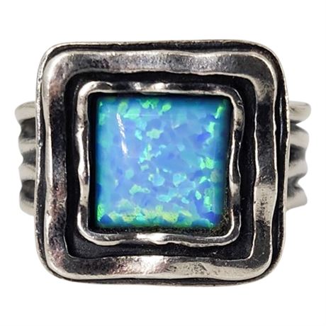 Shablool Sterling Silver Lab Created Blue Opal Ring, Sz 6
