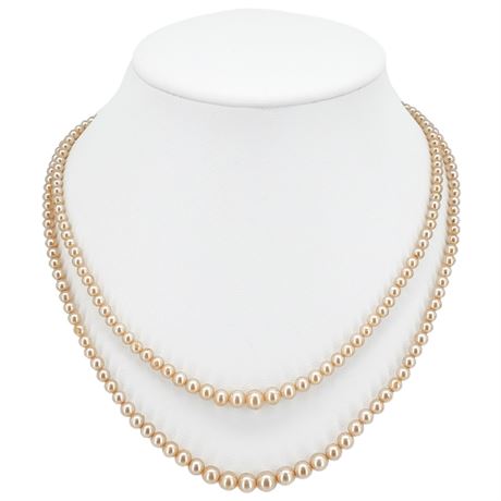 Vintage 2-Strand Graduated Faux Pearl Necklace w/ Sterling Clasp