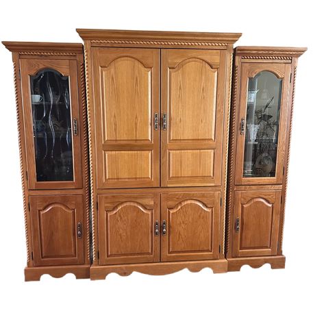 Modern 3 Piece Oak Entertainment Armoire with Shelves