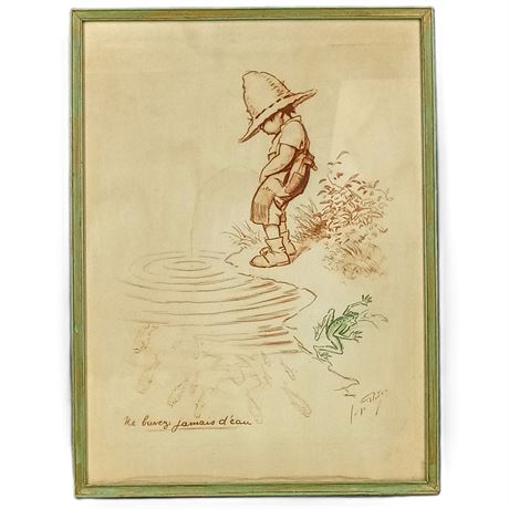 Georges Redon “Ne Buvez Jamais d’Eau” Vintage French Humor Lithograph Print