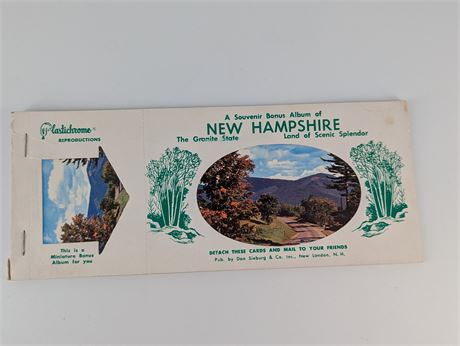 Vtg lot 8 plastichrome New Hampshire postcards w/miniature Bonus Album