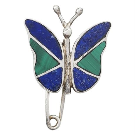 Vintage Native American Sterling Silver Inlaid Butterfly Brooch