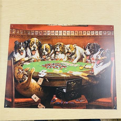 12.5x16” Dogs Playing Poker Metal Retro Sign