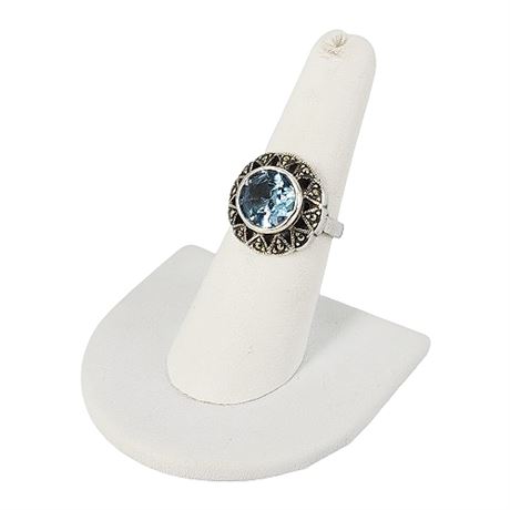 Sterling Silver Blue Spinel & Marcasite Ring