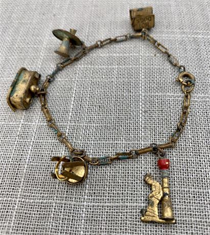 Vintage 7” Linked Date Night Brass Charm Bracelet