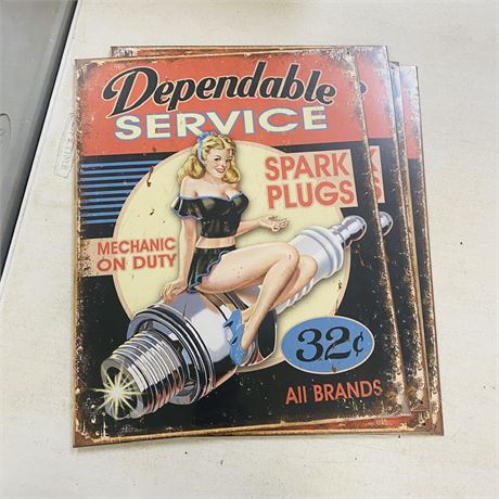 4 Dependable Service Metal Retro Signs 12.5” x 16”