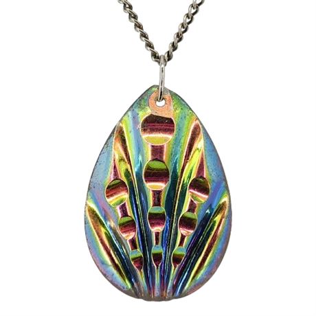 Vintage Vitrail Glass Pendant Necklace