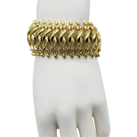Vintage Wide Gold Tone Leaf Motif Bracelet