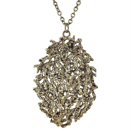 Vintage Modernist Lacy Nugget/Coral Rhinestone Statement Necklace