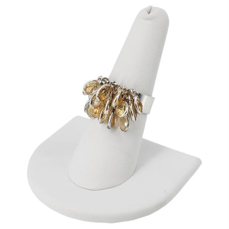 Vintage Sterling Silver Genuine Citrine Cha-Cha Ring, Sz 7