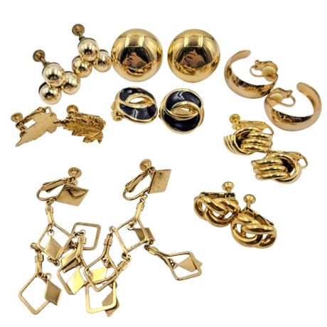 Lot of 8 Clip-On/Screw Back Gold Tone Earrings
