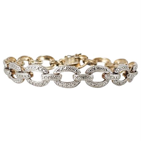 Signed ROSS SIMONS Two-Tone Sterling Silver Chain Link Bracelet